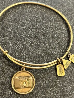 Wind and Fire Gold Tone Camera Charm Bangle Bracelet